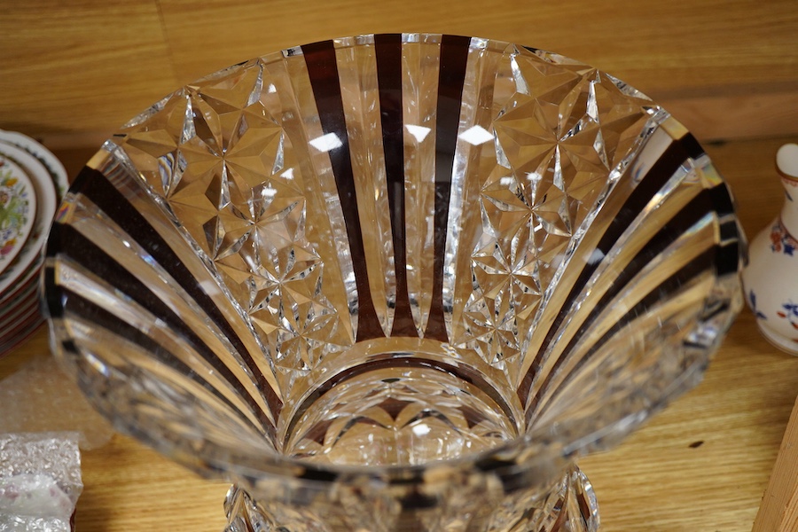 Two Val St. Lambert heavy cut ruby overlaid glass vases, largest 30cm high